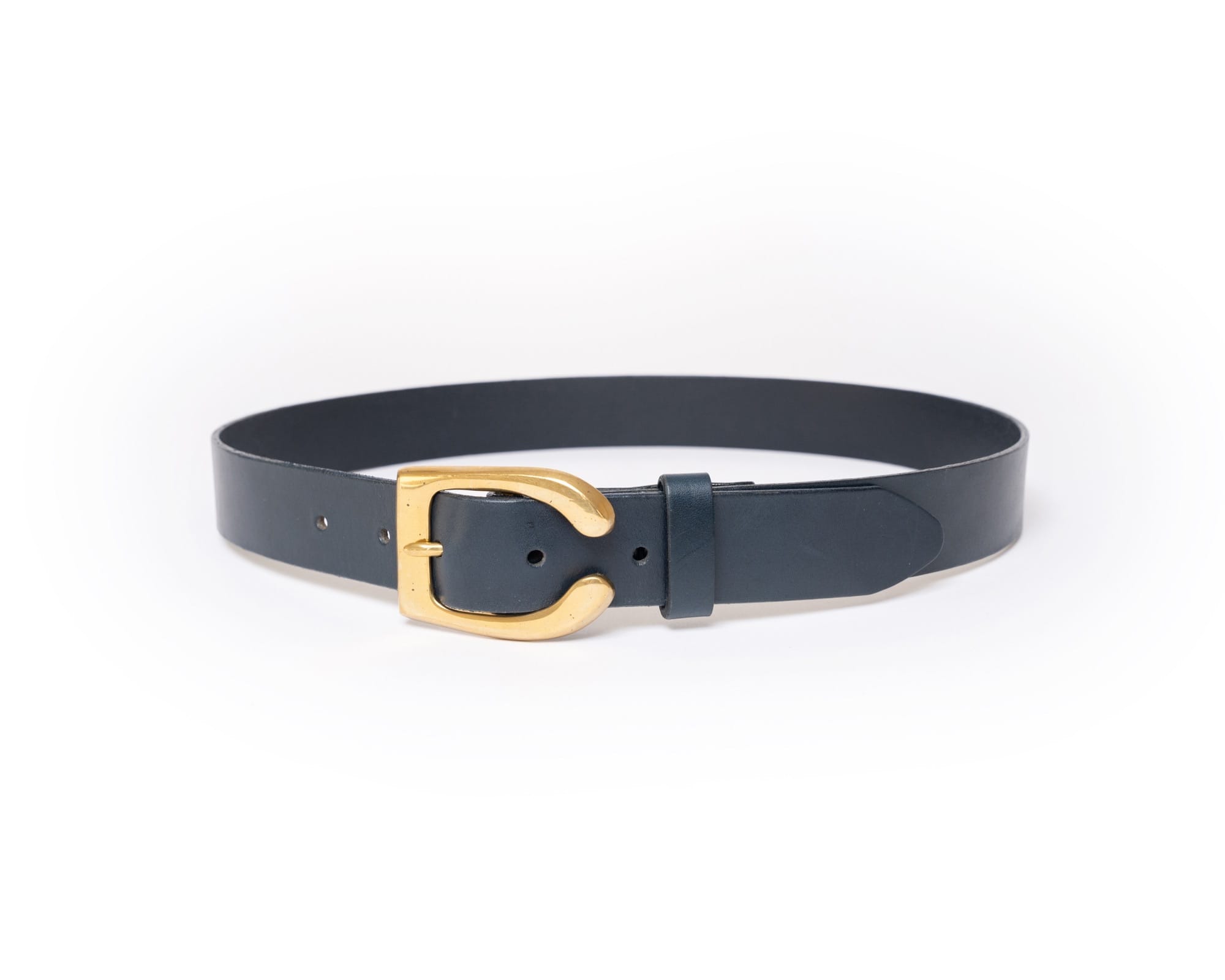 horse shoe leather belt in navy